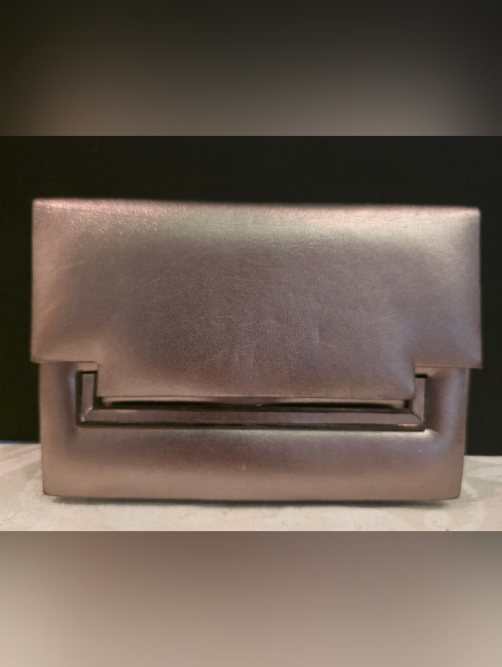 Vintage Ferraro Collezione Artisanal Bronze Kidskin Leather Clutch Argentina